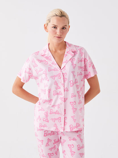 Shirt Collar Barbie Printed Short Sleeve Women's Pajama Set