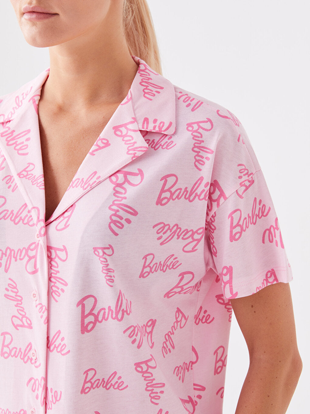 Shirt Collar Barbie Printed Short Sleeve Women's Pajama Set