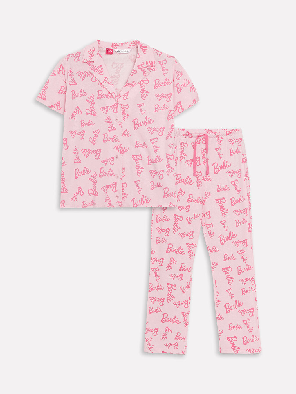 Shirt Collar Barbie Printed Short Sleeve Women's Pajama Set