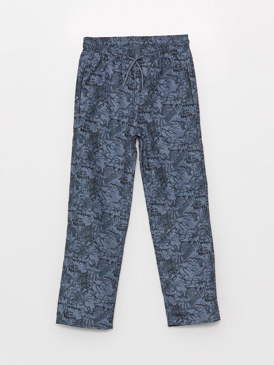 Elastic Waist Printed Fleece Lined Boy's Trousers