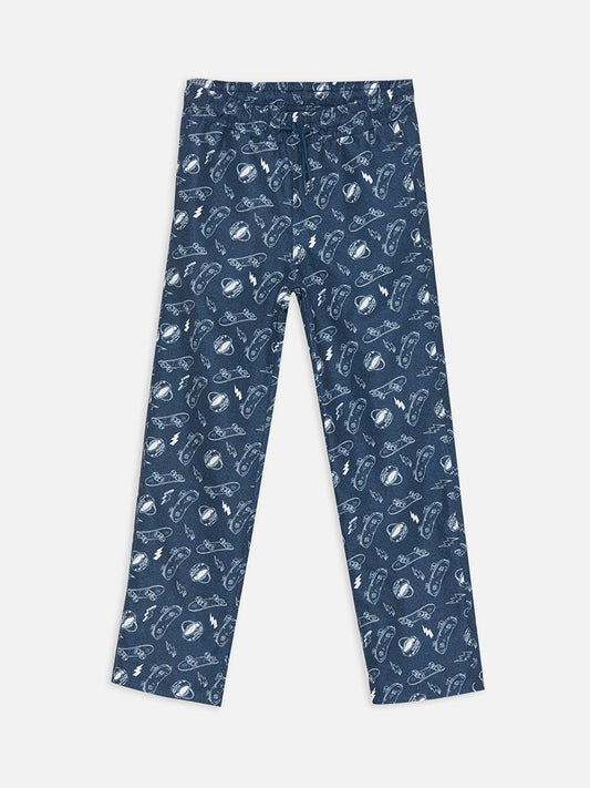 Elastic Waist Printed Fleece Lined Boy's Trousers