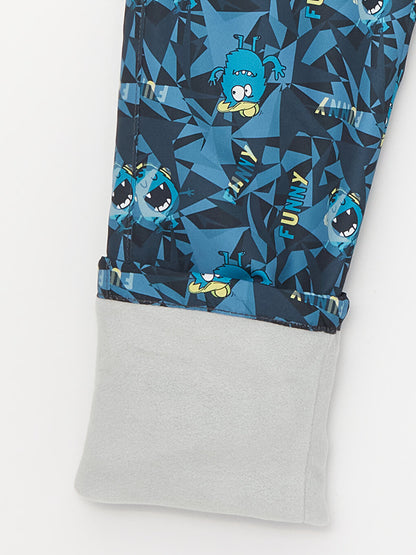 Elastic Waist Printed Fleece Lined Boy's Trousers