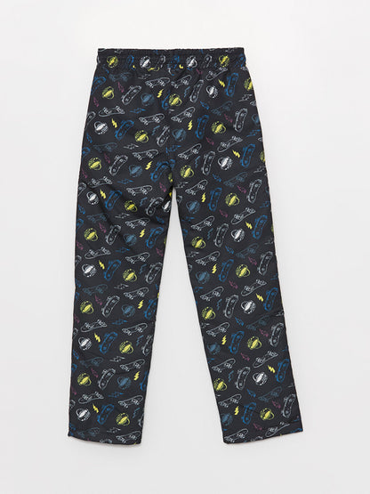 Elastic Waist Printed Fleece Lined Boy's Trousers