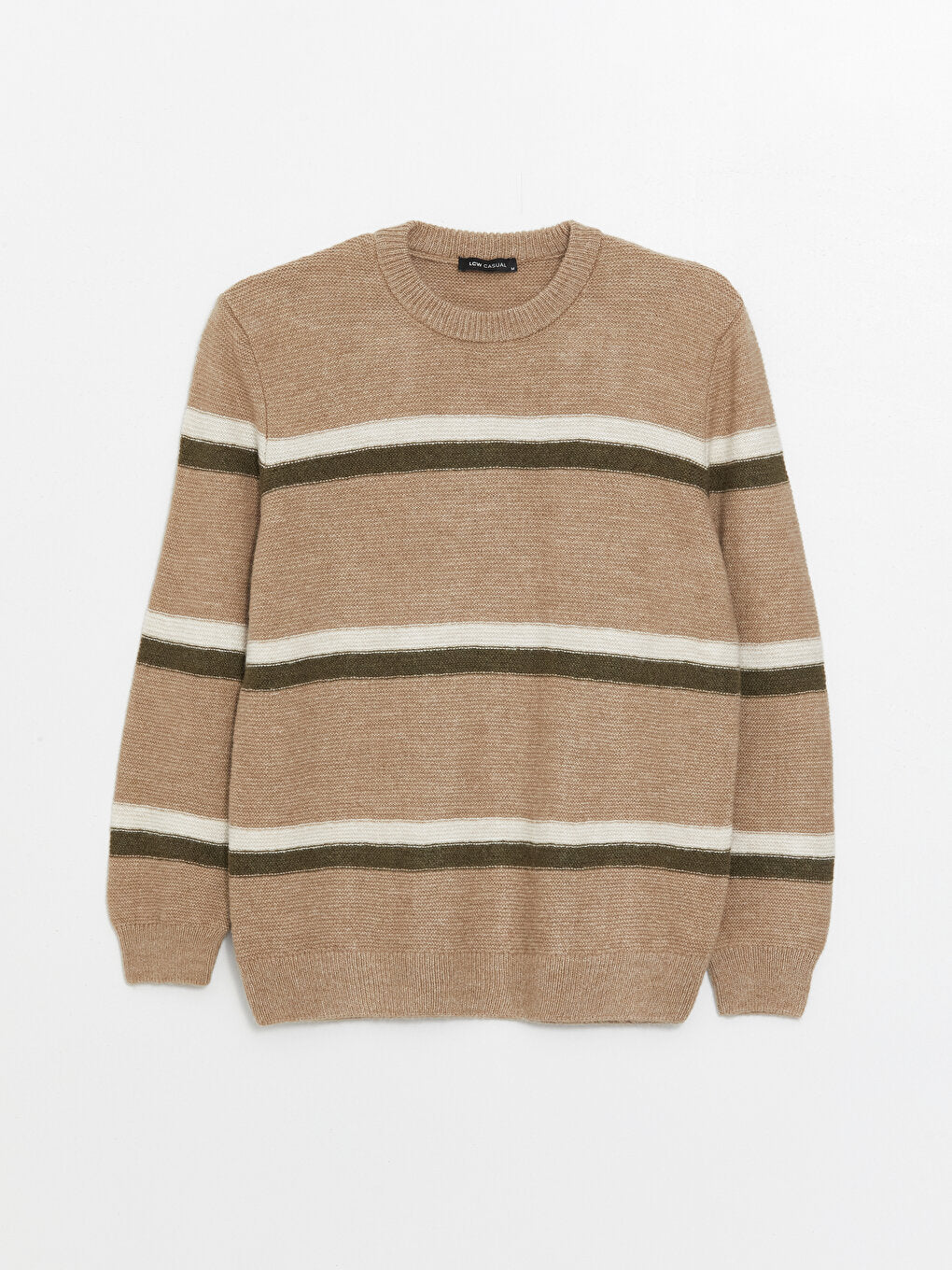 Crew Neck Long Sleeve Striped Men's Knitwear Sweater