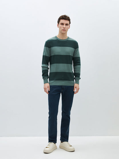 Crew Neck Long Sleeve Striped Men's Knitwear Sweater