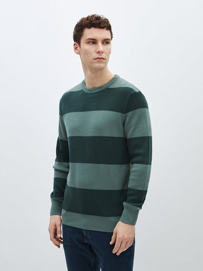 Crew Neck Long Sleeve Striped Men's Knitwear Sweater