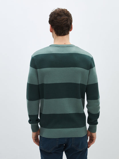 Crew Neck Long Sleeve Striped Men's Knitwear Sweater