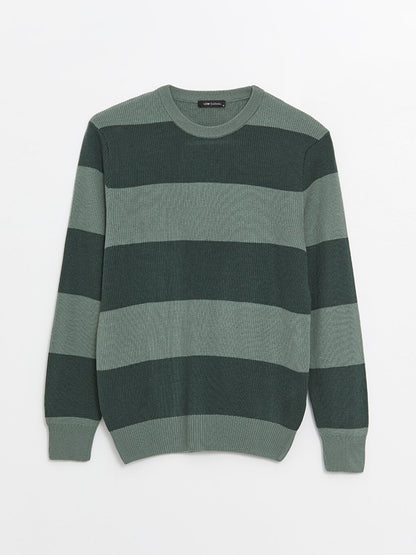 Crew Neck Long Sleeve Striped Men's Knitwear Sweater