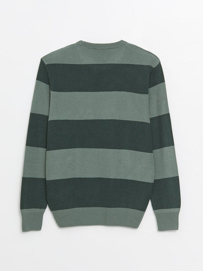 Crew Neck Long Sleeve Striped Men's Knitwear Sweater