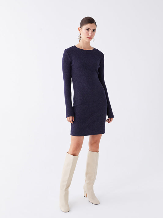 Crew Neck Straight Long Sleeve Women's Knitwear Dress