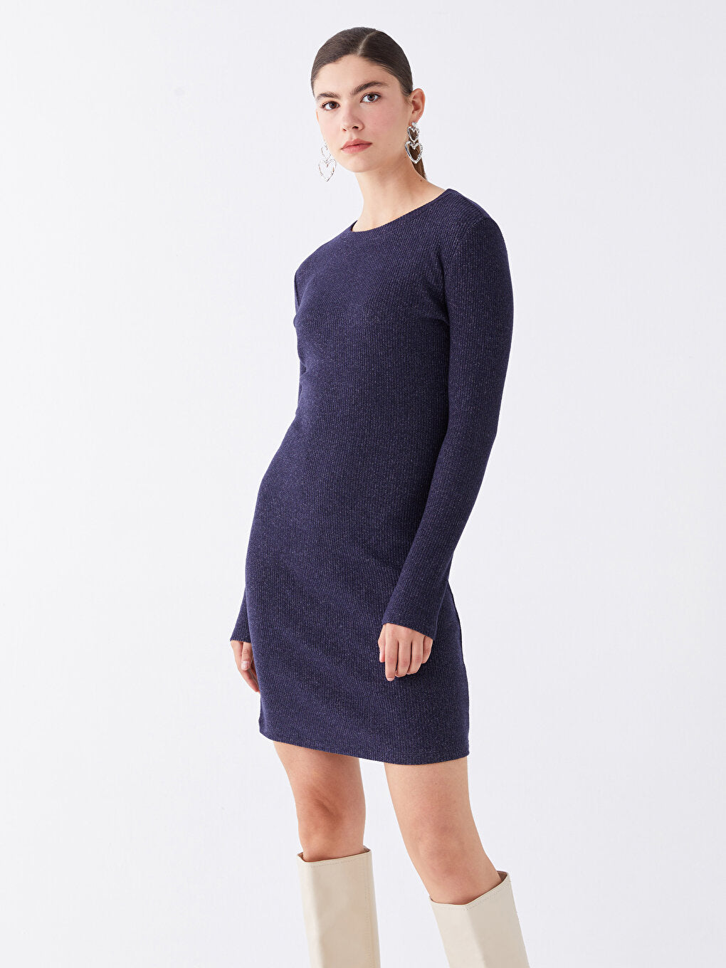 Crew Neck Straight Long Sleeve Women's Knitwear Dress