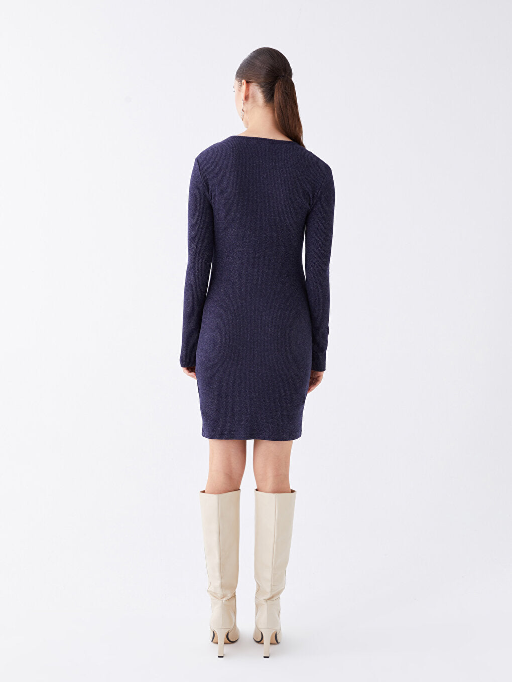 Crew Neck Straight Long Sleeve Women's Knitwear Dress