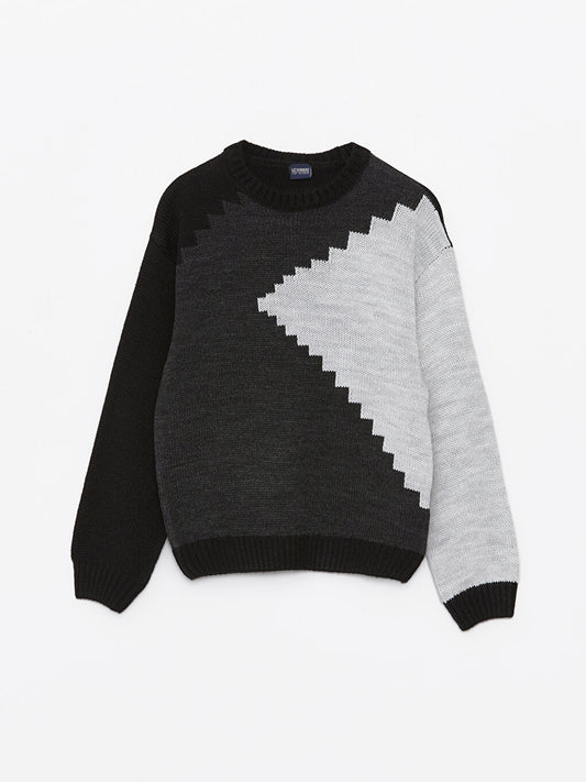 Crew Neck Patterned Long Sleeve Boy's Knitwear Sweater