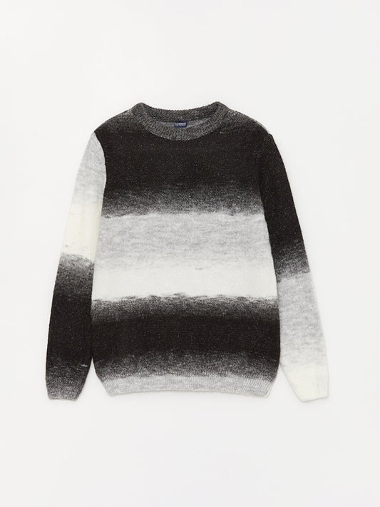 Crew Neck Color Block Long Sleeve Boy's Knitwear Sweater