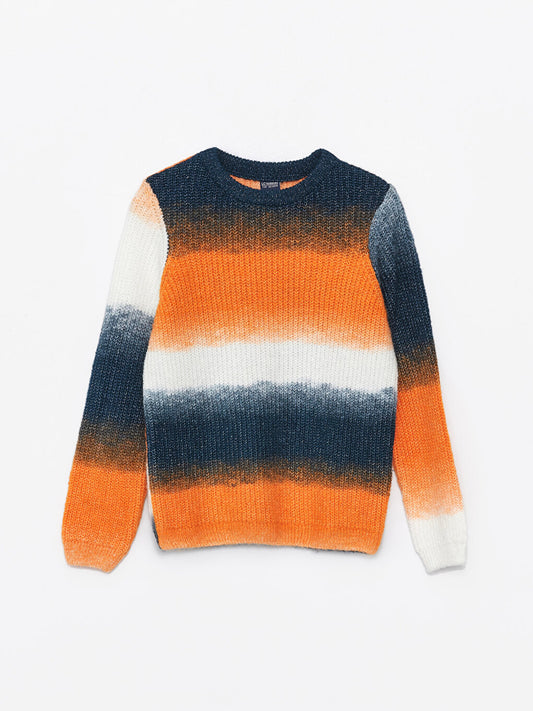 Crew Neck Color Block Long Sleeve Boy's Knitwear Sweater