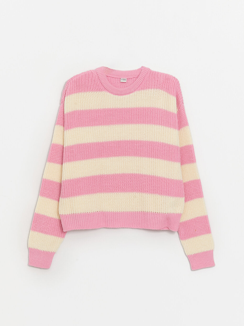 Crew Neck Striped Long Sleeve Girls Crop Knitwear Sweater