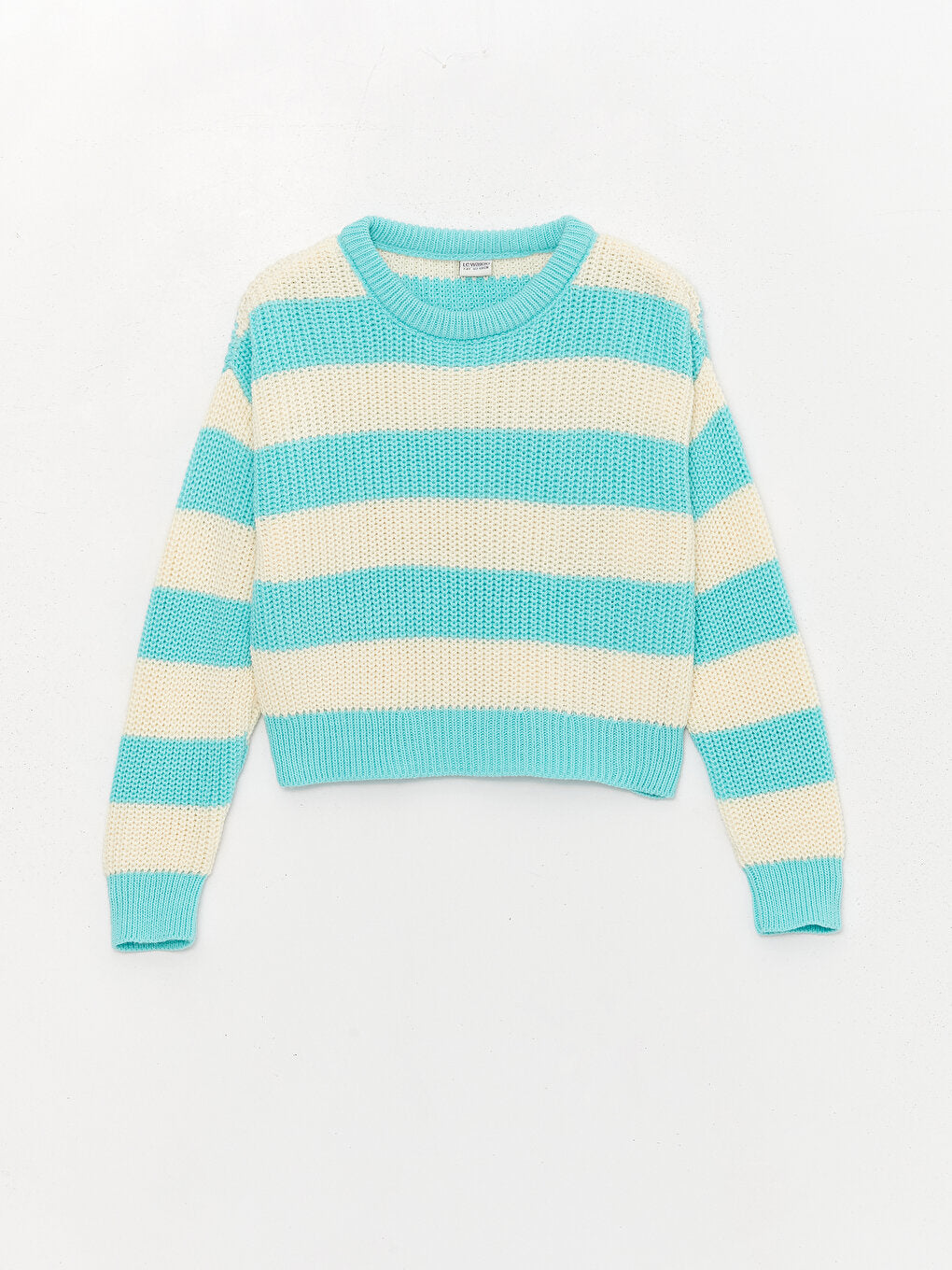 Crew Neck Striped Long Sleeve Girls Crop Knitwear Sweater