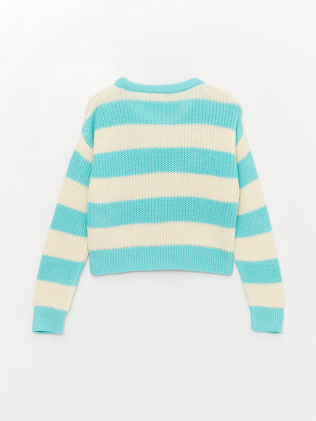 Crew Neck Striped Long Sleeve Girls Crop Knitwear Sweater