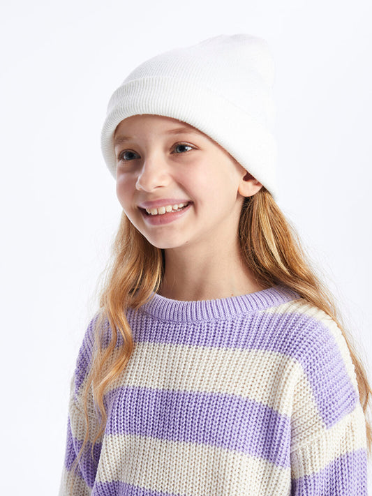 Crew Neck Striped Long Sleeve Girls Crop Knitwear Sweater