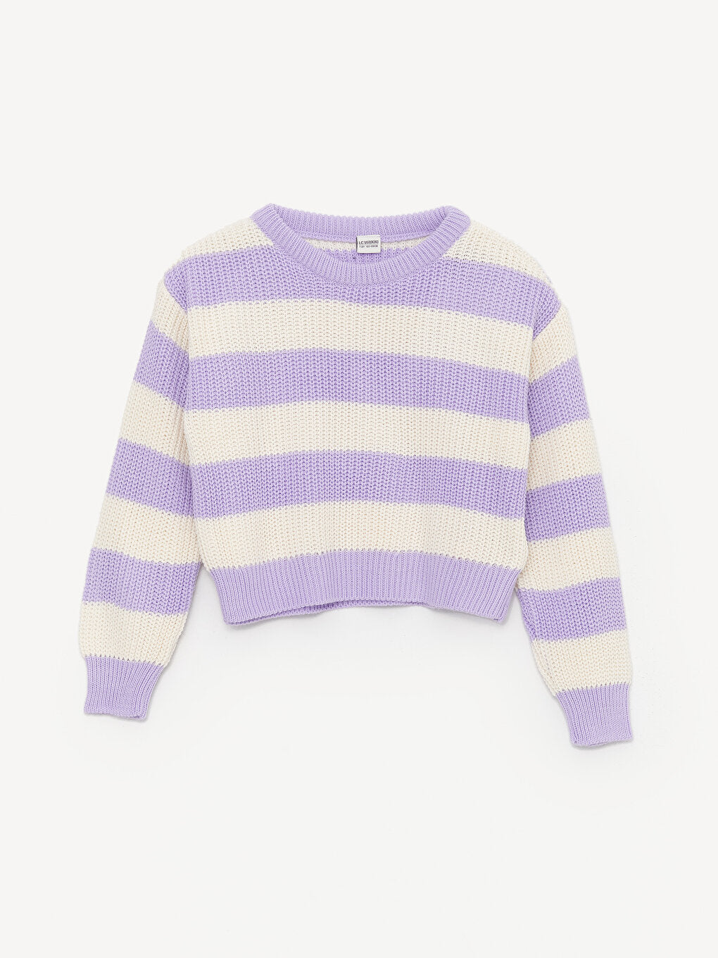 Crew Neck Striped Long Sleeve Girls Crop Knitwear Sweater