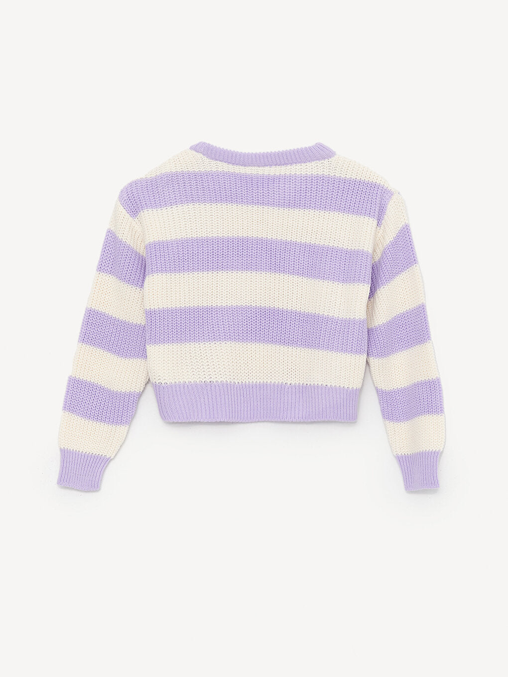 Crew Neck Striped Long Sleeve Girls Crop Knitwear Sweater