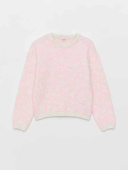 Crew Neck Patterned Long Sleeve Girl's Knitwear Sweater