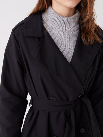 Women's Double Breasted Collar Plain Trench Coat