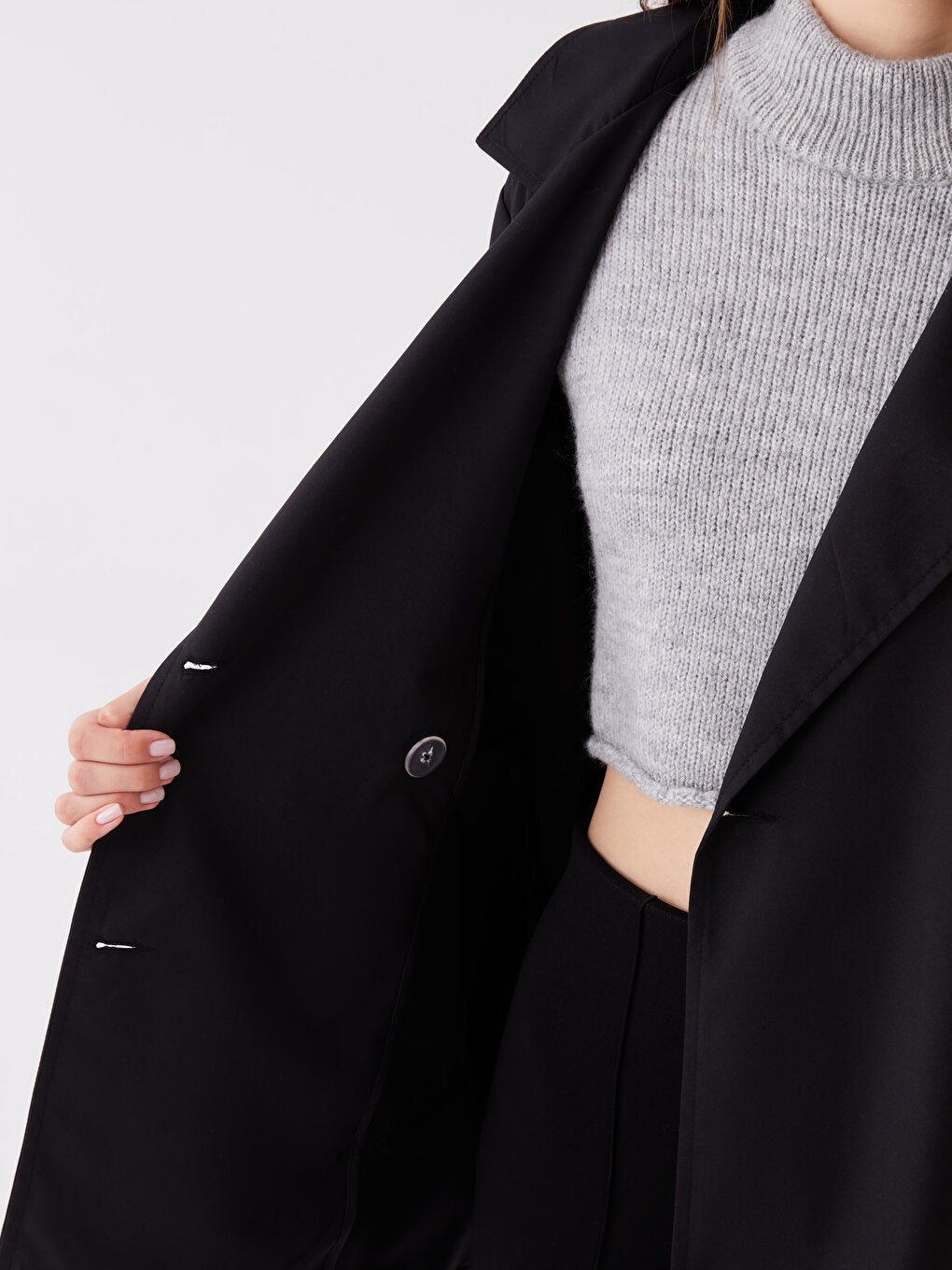 Women's Double Breasted Collar Plain Trench Coat