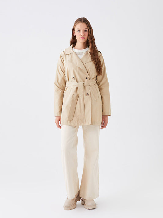 Women's Double Breasted Collar Plain Trench Coat