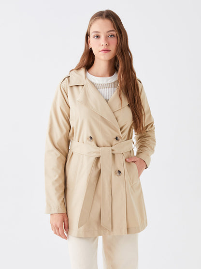 Women's Double Breasted Collar Plain Trench Coat