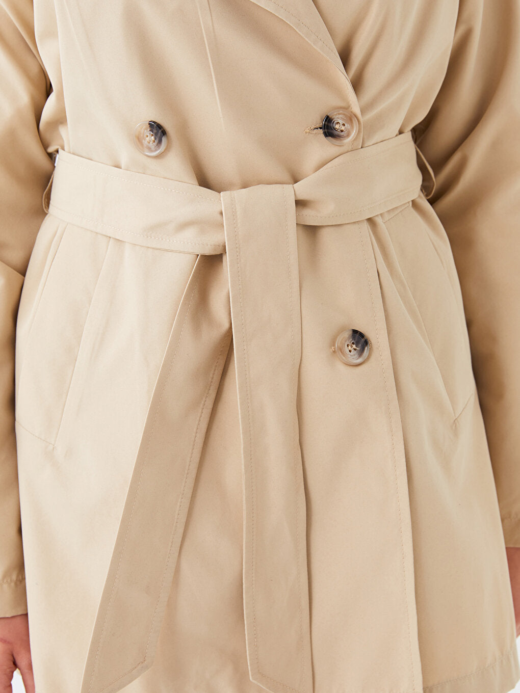 Women's Double Breasted Collar Plain Trench Coat