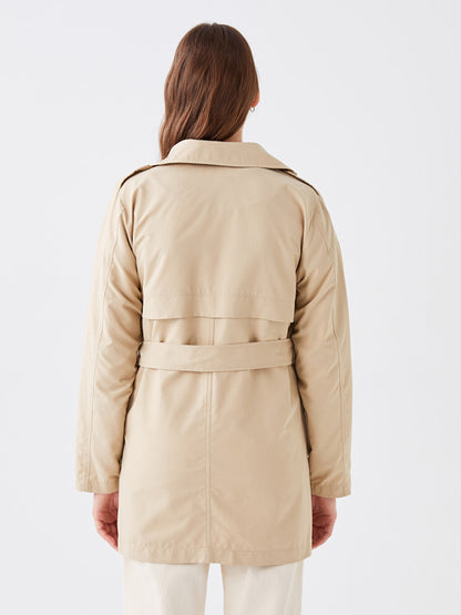 Women's Double Breasted Collar Plain Trench Coat