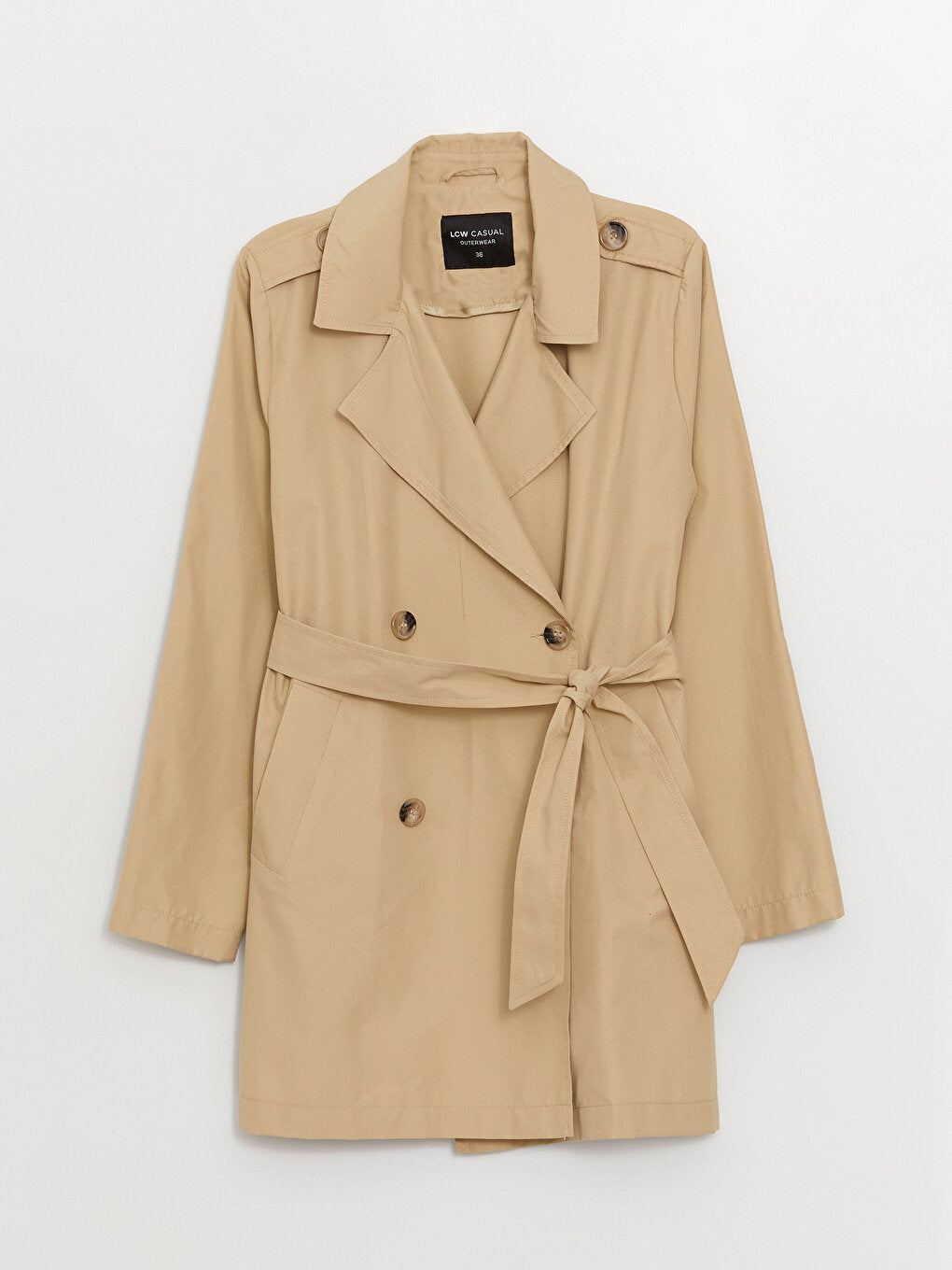 Women's Double Breasted Collar Plain Trench Coat