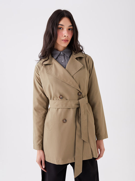 Women's Double Breasted Collar Plain Trench Coat