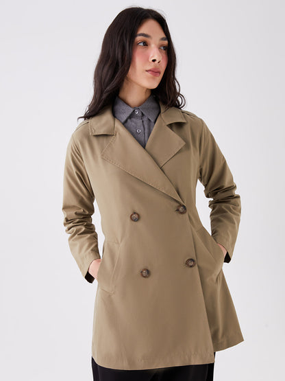 Women's Double Breasted Collar Plain Trench Coat