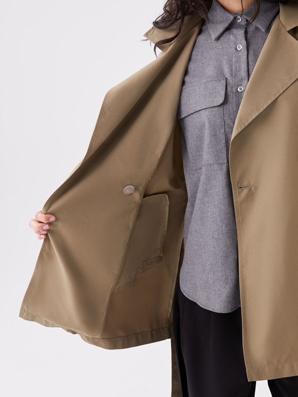 Women's Double Breasted Collar Plain Trench Coat