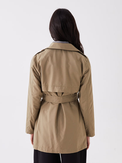 Women's Double Breasted Collar Plain Trench Coat