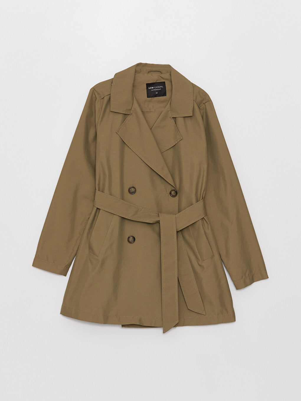 Women's Double Breasted Collar Plain Trench Coat