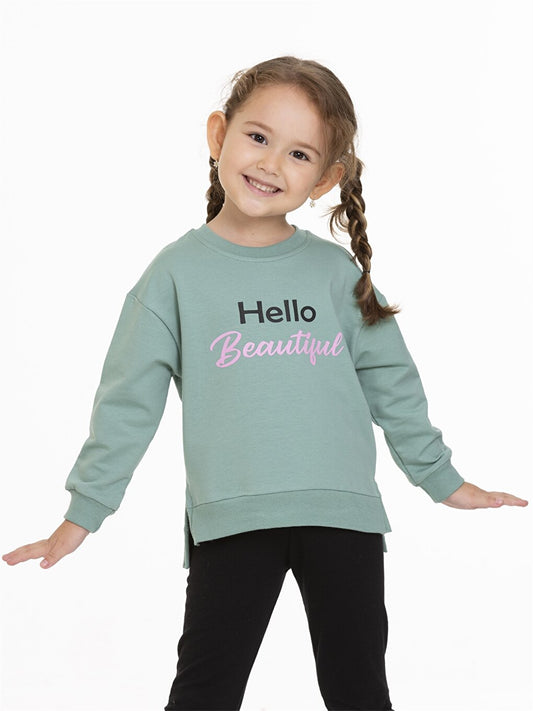 Crew Neck Printed Long Sleeve Girl's Sweatshirt