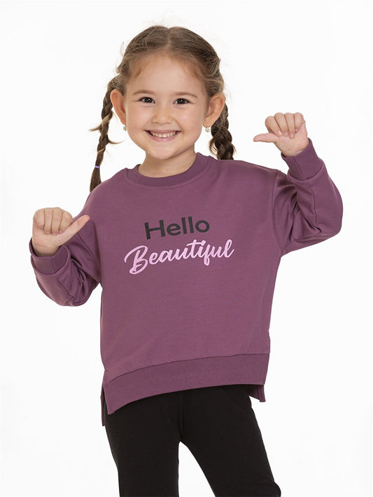 Crew Neck Printed Long Sleeve Girl's Sweatshirt