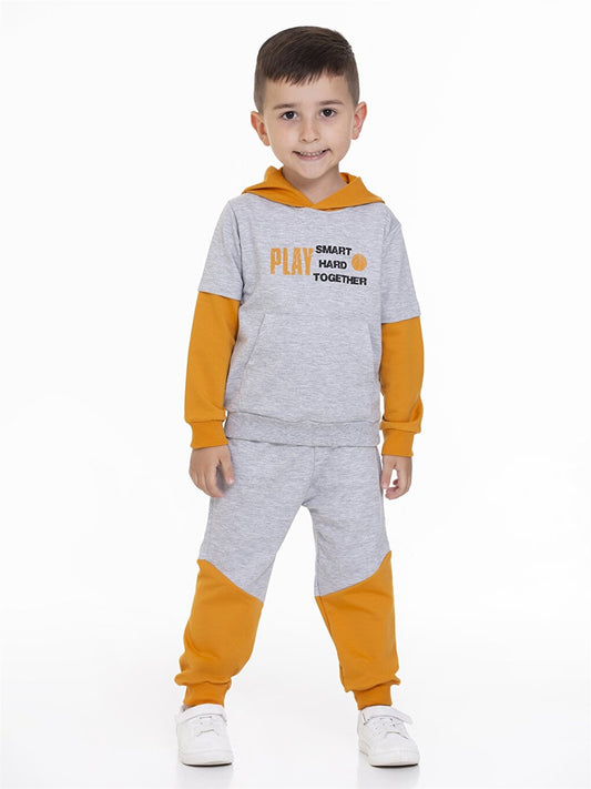 Hooded Baby Boy Sweatshirt and Tracksuit Bottom 2-Piece Set