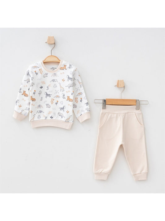 Crew Neck Long Sleeve Printed Baby Boy 2 Piece Set