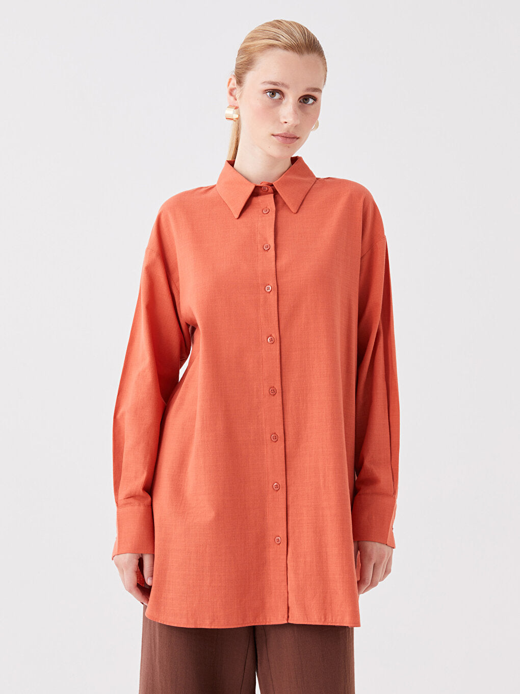 Plain Long Sleeve Oversize Women's Shirt Tunic