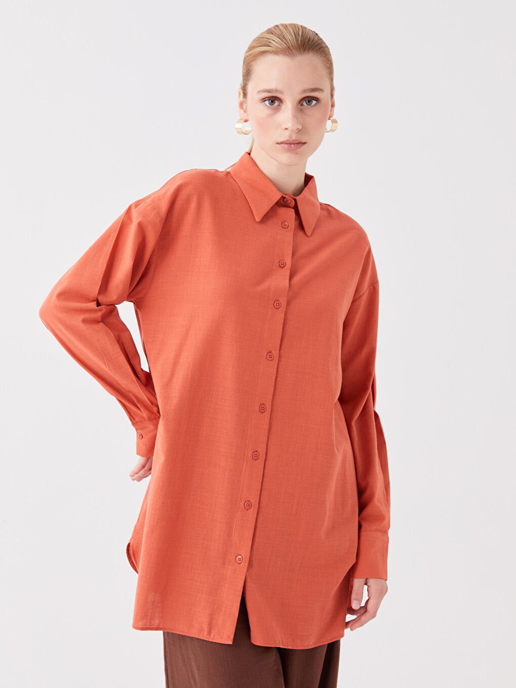 Plain Long Sleeve Oversize Women's Shirt Tunic