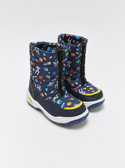 Printed Zippered Boy's Snow Boots