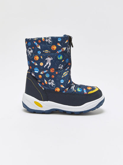 Printed Zippered Boy's Snow Boots