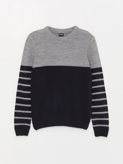 Crew Neck Striped Long Sleeve Boy's Knitwear Sweater