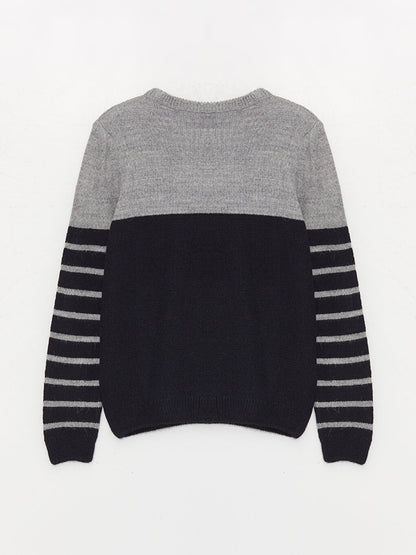 Crew Neck Striped Long Sleeve Boy's Knitwear Sweater