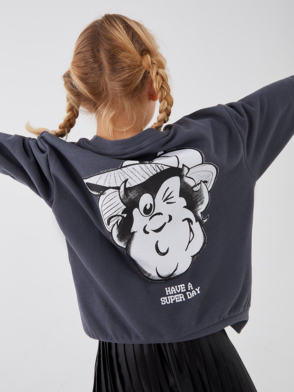 Crew Neck Nostalgic Monkey Printed Long Sleeve Unisex Kids Sweatshirt