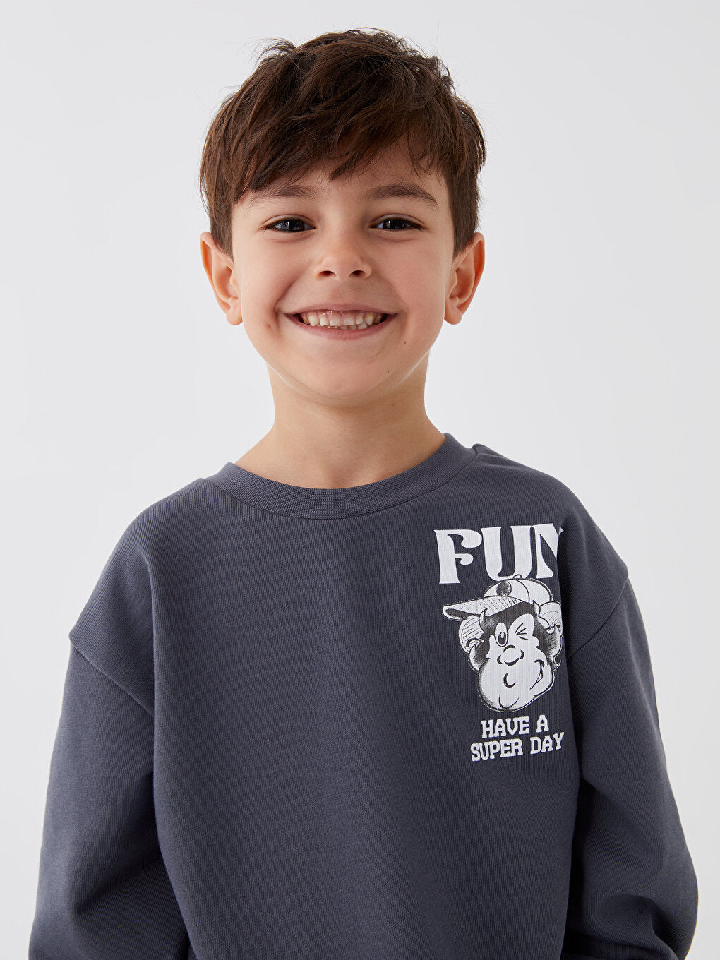 Crew Neck Nostalgic Monkey Printed Long Sleeve Unisex Kids Sweatshirt